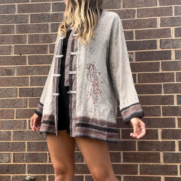 Chico's Design 100% Silk Tunic Top Asian Style Size 2 M/L - Picture 1 of 16